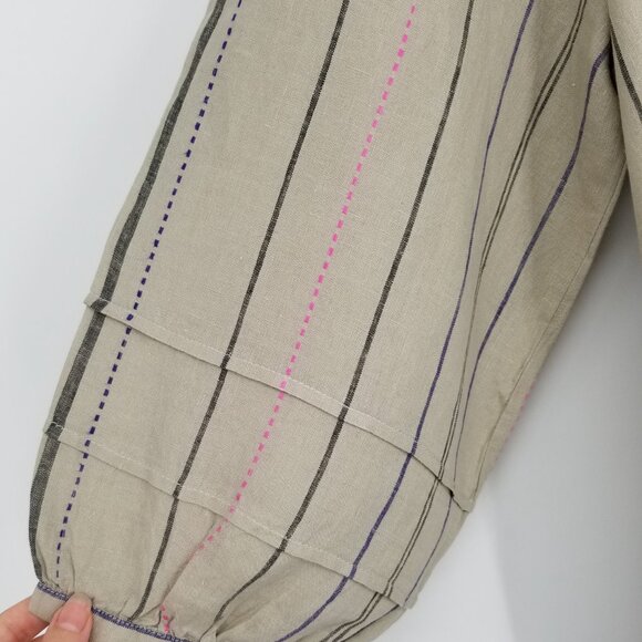 NWT Gudrun Sjoden Linen Striped Shima Dress, pintucks -L- Lagenlook, Cottagecore - Picture 5 of 9